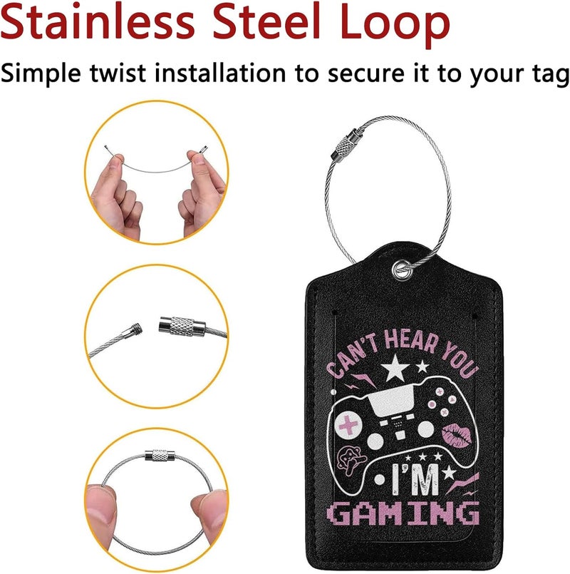 GACCAP 2 Pack Luggage Tags for Suitcase, Privacy Cover ID Label with Stainless Steel and Address Card for Travel Bag Backpack Cruise Ship Essentials Tag Women - Can't Hear You I'm Gaming Gamer Girl - Image 2